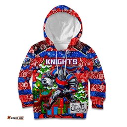 Custom Knights Rugby Merry Christmas Kid Hoodie Indigenous Australian Art