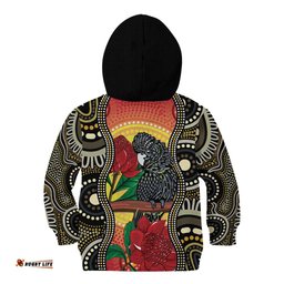 Waratah And Banksian Cockatoo Kid Hoodie Aboriginal Art