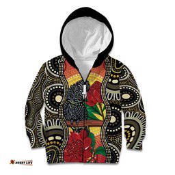 Waratah And Banksian Cockatoo Kid Hoodie Aboriginal Art