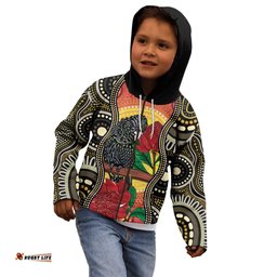 Waratah And Banksian Cockatoo Kid Hoodie Aboriginal Art