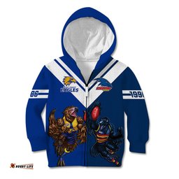Personalised Eagles And Crows Football Kid Hoodie West Coast Mix Adelaide Sporty Version