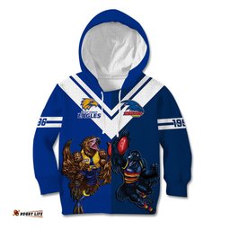 Personalised Eagles And Crows Football Kid Hoodie West Coast Mix Adelaide Sporty Version