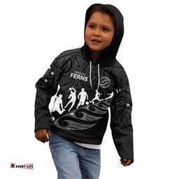 Personalised New Zealand Football Ferns Kid Hoodie Women World Cup Tribal Koru Pattern