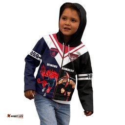 Personalised Melbourne And Essendon Football Kid Hoodie Demons Mix Bombers Sporty Version