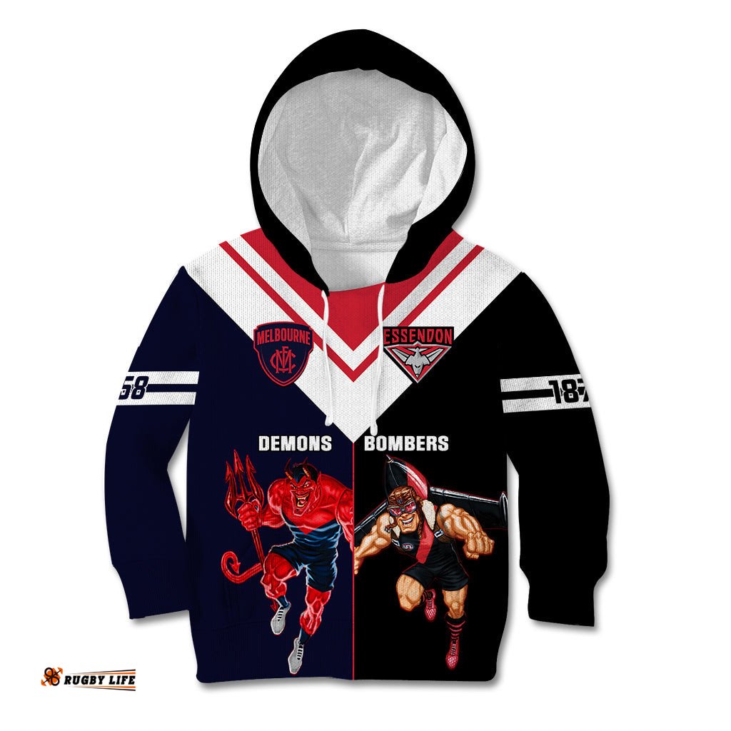 Personalised Melbourne And Essendon Football Kid Hoodie Demons Mix Bombers Sporty Version
