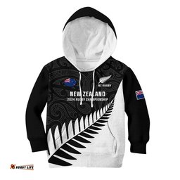 Personalised New Zealand Silver Fern Rugby Kid Hoodie All Black 2024 Go Champions Maori Pattern