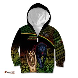 Custom Panthers Rugby Kid Hoodie Go Premiers Back To Back Polynesian Indigenous Art