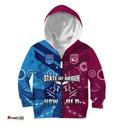 Custom Personalised QLD Maroons And NSW Blues Rugby Hoodie KID State of Origin Indigenous