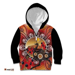 Sturt's Desert Pea And Emu Australia Kid Hoodie Uluru Aboriginal Art