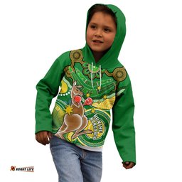 Personalised Australia Boxing Kangaroo Kid Hoodie Aussie Indigenous Art Mix National Color