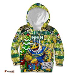 Custom Eels Rugby Merry Christmas Kid Hoodie Indigenous Australian Art