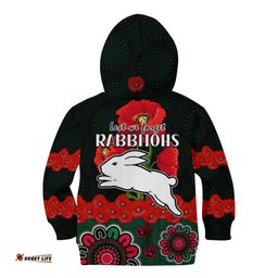 ANZAC NRL Rabbitohs Rugby Kid Hoodie The Bunnies 1908 Poppy Flowers Mixed Aboriginal