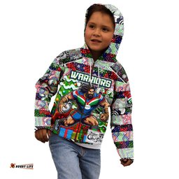 Custom New Zealand Warriors Rugby Merry Christmas Kid Hoodie Indigenous Australian Art