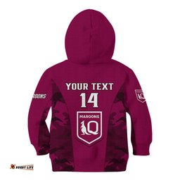 Personalised QLD Rugby Kid Hoodie Go Maroons Camouflage Sporty Style