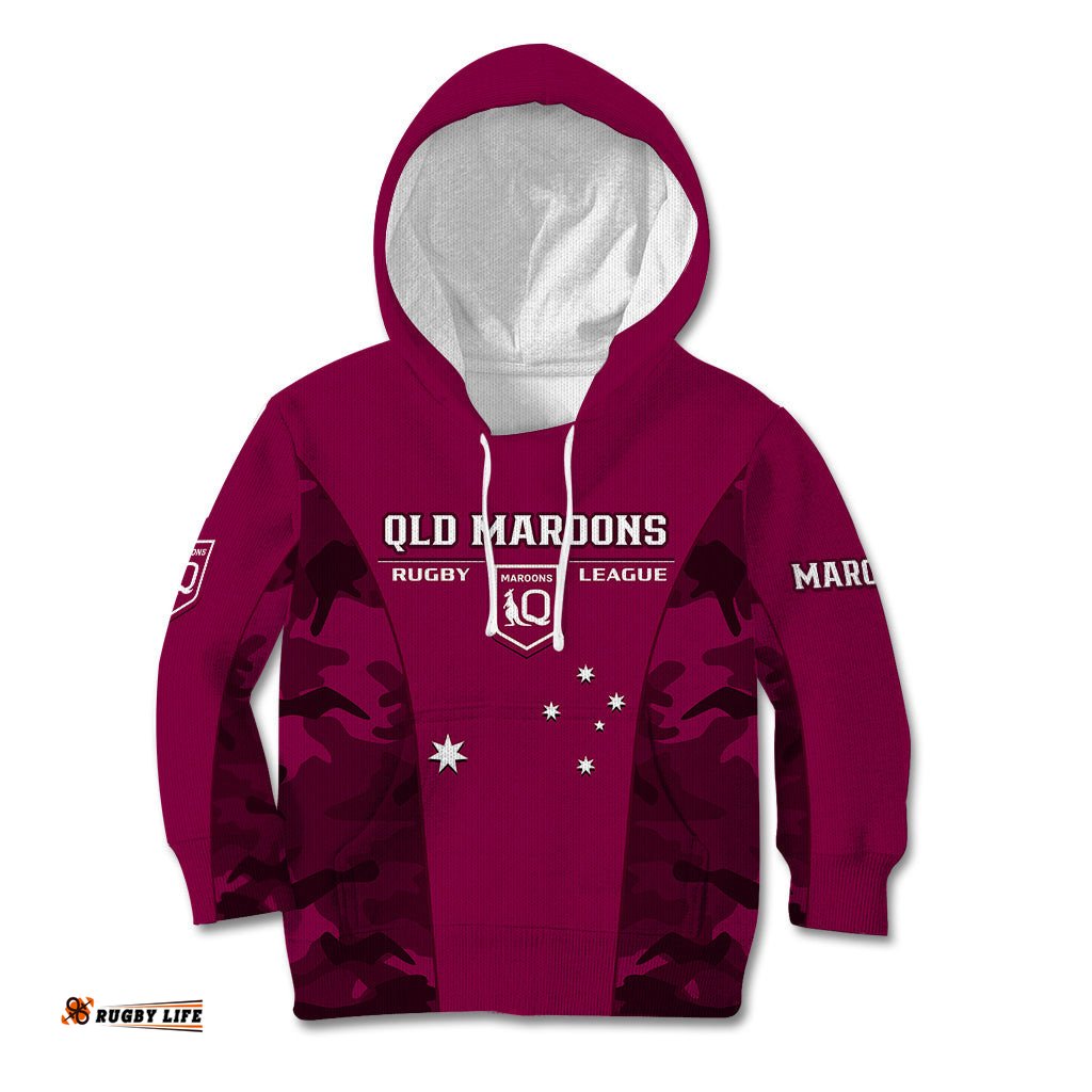 Personalised QLD Rugby Kid Hoodie Go Maroons Camouflage Sporty Style