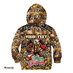 Custom Hawks Football Merry Christmas Kid Hoodie Indigenous Australian Art