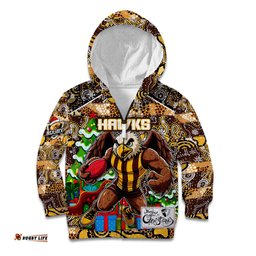 Custom Hawks Football Merry Christmas Kid Hoodie Indigenous Australian Art