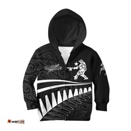 Personalised New Zealand Cricket Hoodie KID Black Cap World Cup
