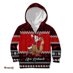 Personalised New Zealand Christmas Kid Hoodie Kiwi Santa Claus Maori Meri Kirihimete