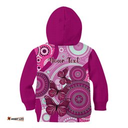 Personalised Australia Breast Cancer Kid Hoodie Indigenous Butterfly No One Fights Alone
