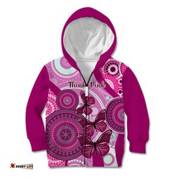 Personalised Australia Breast Cancer Kid Hoodie Indigenous Butterfly No One Fights Alone