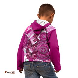 Personalised Australia Breast Cancer Kid Hoodie Indigenous Butterfly No One Fights Alone