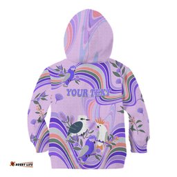 Personalised Australia Hippie Christmas Kid Hoodie Cockatoo Kookaburra with Wattle Violet Pastel Color