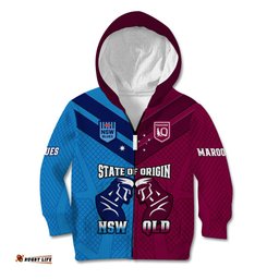 Personalised QLD Maroons And NSW Blues Rugby Kid Hoodie Sporty Version