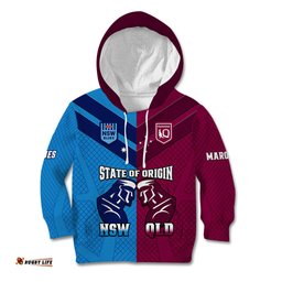 Personalised QLD Maroons And NSW Blues Rugby Kid Hoodie Sporty Version