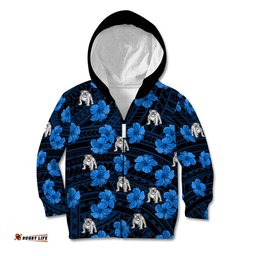 Bulldogs Rugby Kid Hoodie Polynesian Style With Hibiscus