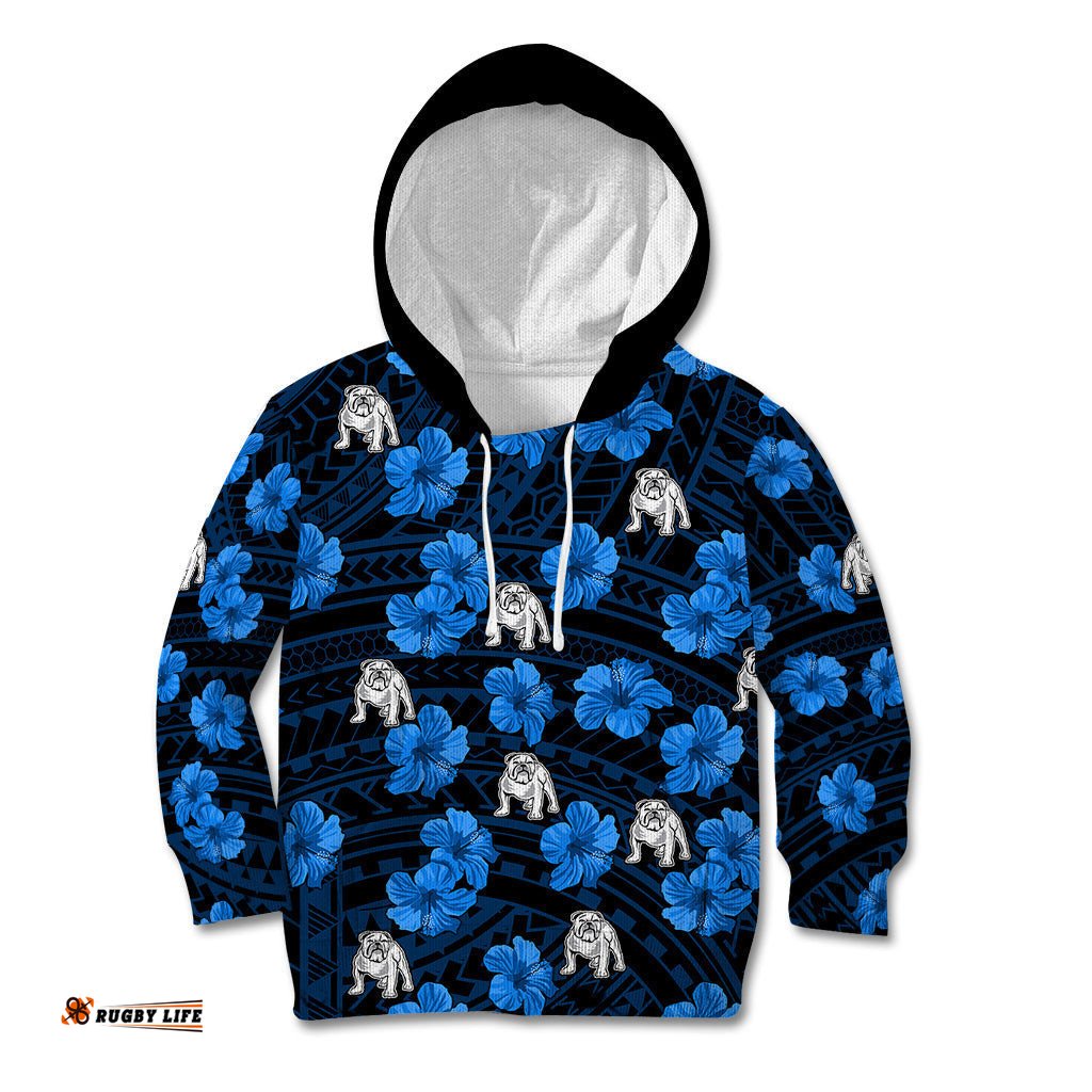 Bulldogs Rugby Kid Hoodie Polynesian Style With Hibiscus