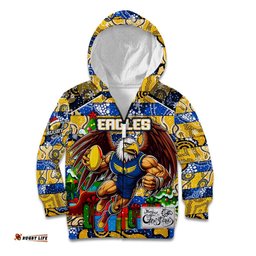 Custom Eagles Football Merry Christmas Kid Hoodie Indigenous Australian Art
