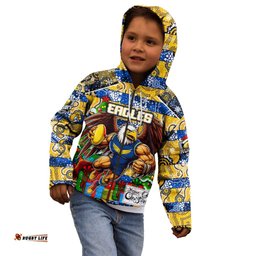 Custom Eagles Football Merry Christmas Kid Hoodie Indigenous Australian Art