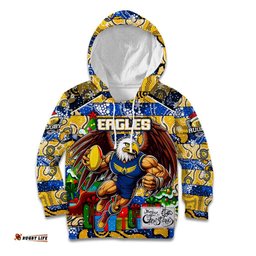 Custom Eagles Football Merry Christmas Kid Hoodie Indigenous Australian Art
