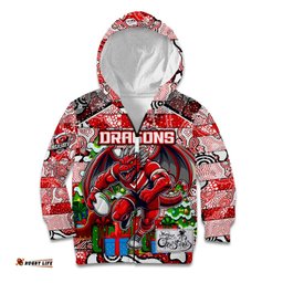 Custom Dragons Rugby Merry Christmas Kid Hoodie Indigenous Australian Art