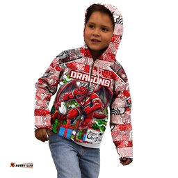 Custom Dragons Rugby Merry Christmas Kid Hoodie Indigenous Australian Art