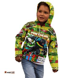Custom Panthers Rugby Merry Christmas Kid Hoodie Indigenous Australian Art