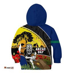 Warriors Rugby ANZAC Day Kid Hoodie New Zealand Wahs Tiki Mascot Rosemary Starry Night