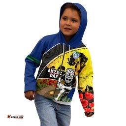 Warriors Rugby ANZAC Day Kid Hoodie New Zealand Wahs Tiki Mascot Rosemary Starry Night