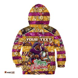 Custom Broncos Rugby Merry Christmas Kid Hoodie Indigenous Australian Art