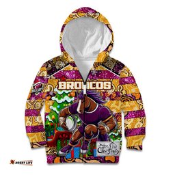 Custom Broncos Rugby Merry Christmas Kid Hoodie Indigenous Australian Art