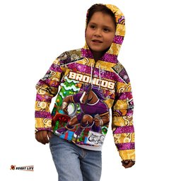 Custom Broncos Rugby Merry Christmas Kid Hoodie Indigenous Australian Art