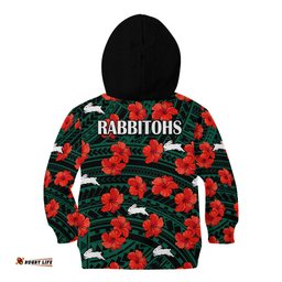 Rabbitohs Rugby Kid Hoodie Polynesian Style With Hibiscus