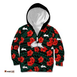 Rabbitohs Rugby Kid Hoodie Polynesian Style With Hibiscus