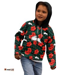 Rabbitohs Rugby Kid Hoodie Polynesian Style With Hibiscus
