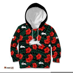 Rabbitohs Rugby Kid Hoodie Polynesian Style With Hibiscus
