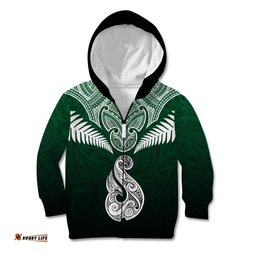 Personalised New Zealand Kid Hoodie Hei Matau Mix Silver Fern Basic