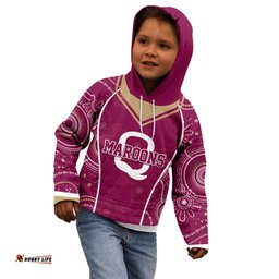 Personalised QLD Maroons Rugby Indigenous Kid Hoodie State Of Origin Canetoads