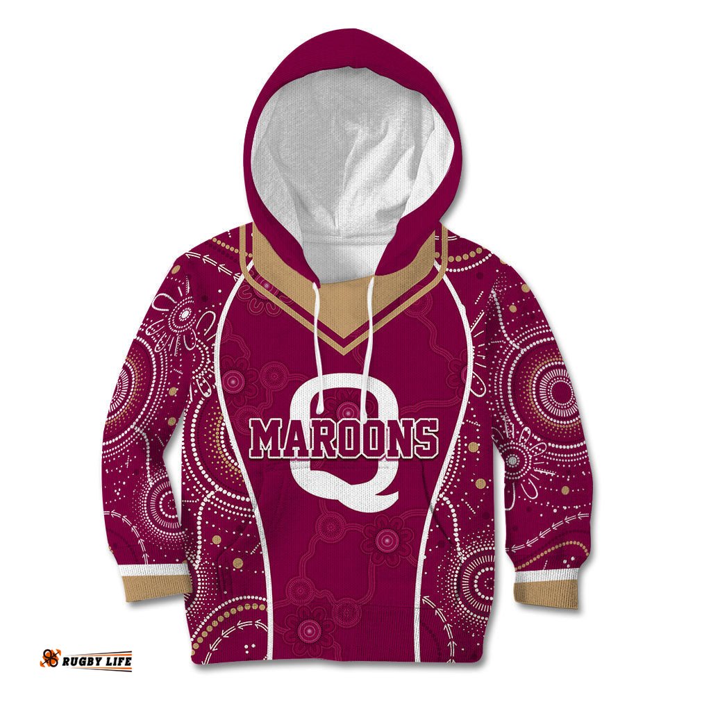Personalised QLD Maroons Rugby Indigenous Kid Hoodie State Of Origin Canetoads