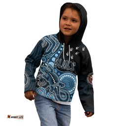 Personalised NAIDOC Week AFL Blues Kid Hoodie Aboriginal Dot Art Lizard Mix Boomerang